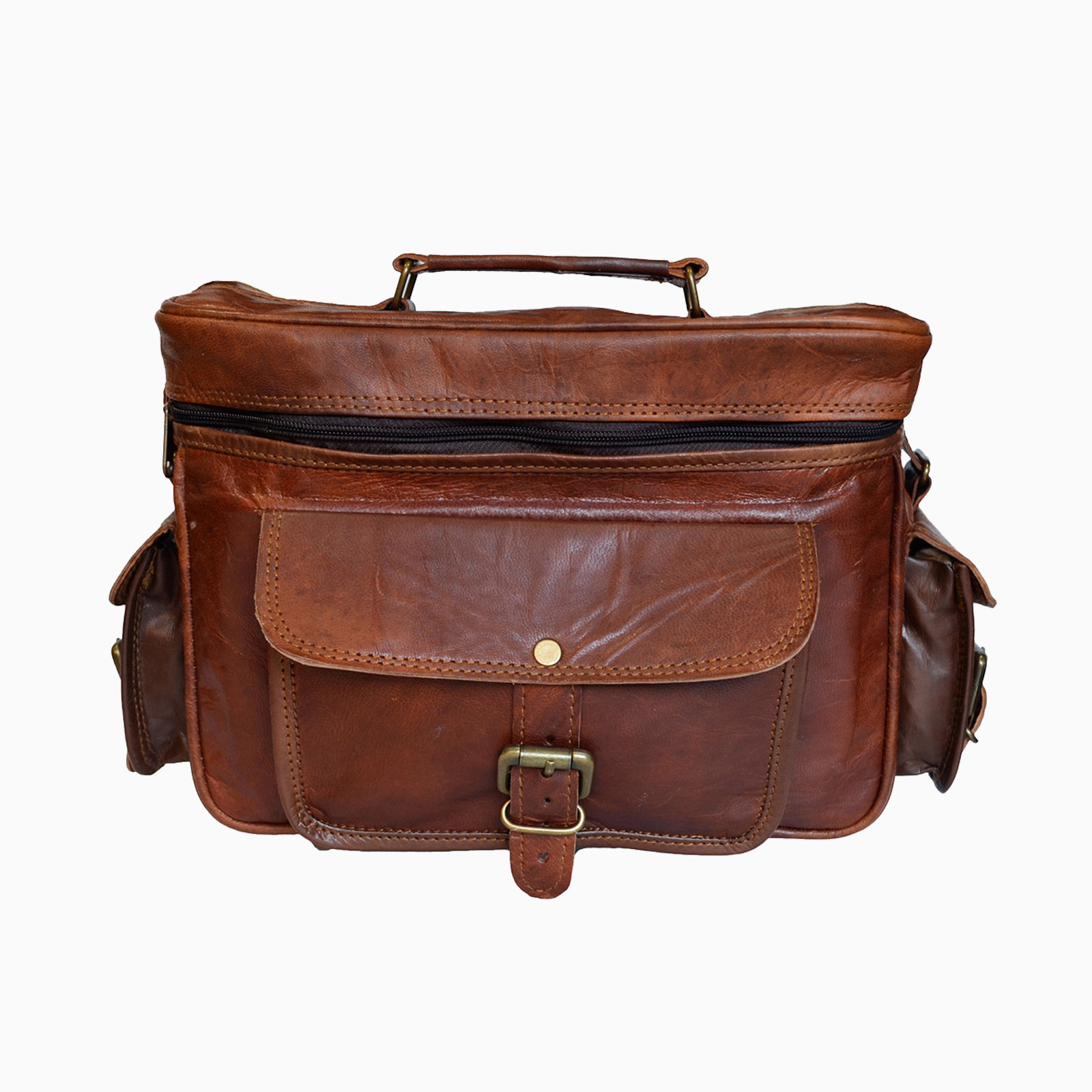 Men's Vintage Camera Messenger Bag Leather Travel Shoulder Bag for Photographer